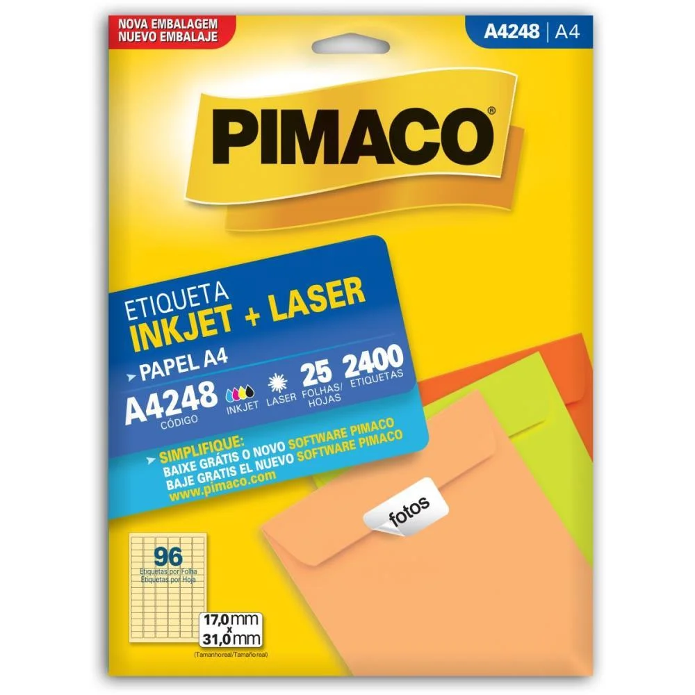 Etiqueta A4 A4248 25 Fls 17,0 X 31,0 Mm Pimaco (Ct.c/2400) - imagem 2