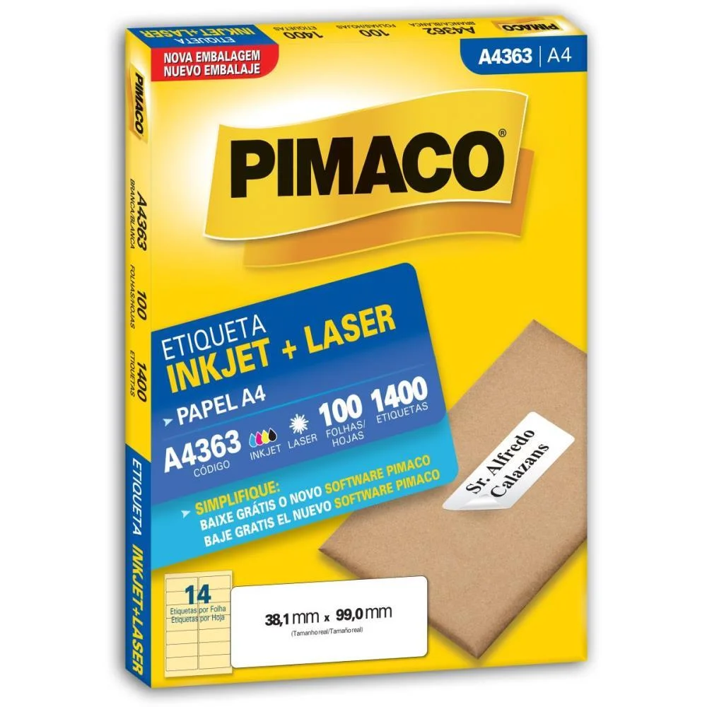 Etiqueta A4 A4363 100 Fls 38,1 X 99,0 Mm Pimaco (Cx.c/1400) - imagem 3