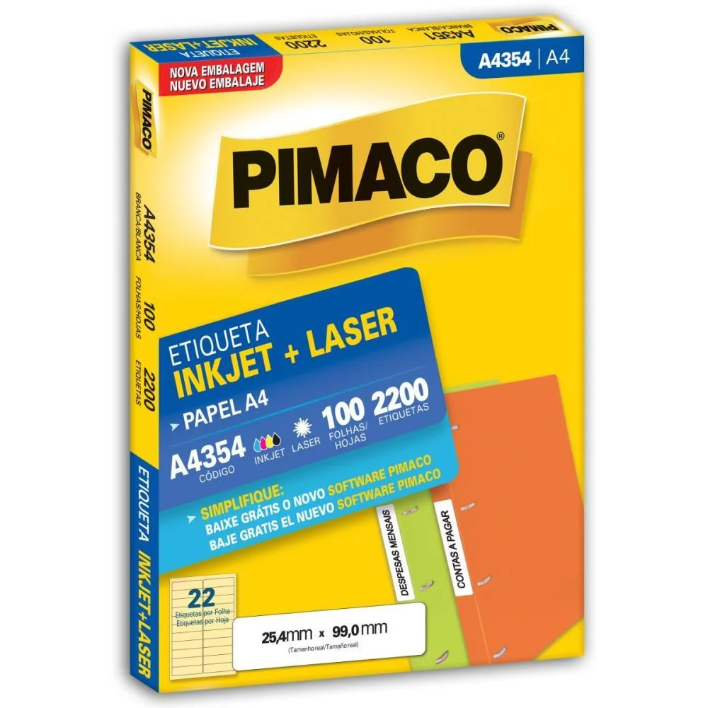 Etiqueta A4 A4354 100 Fls 25,4 X 99,0 Mm Pimaco (Cx.c/2200) - imagem 2