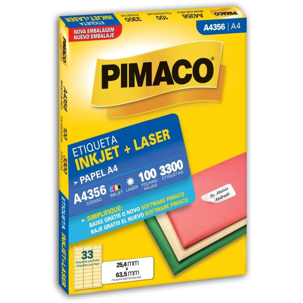 Etiqueta A4 A4356 100 Fls 25,4 X 63,5 Mm Pimaco (Cx.c/3300) - imagem 2