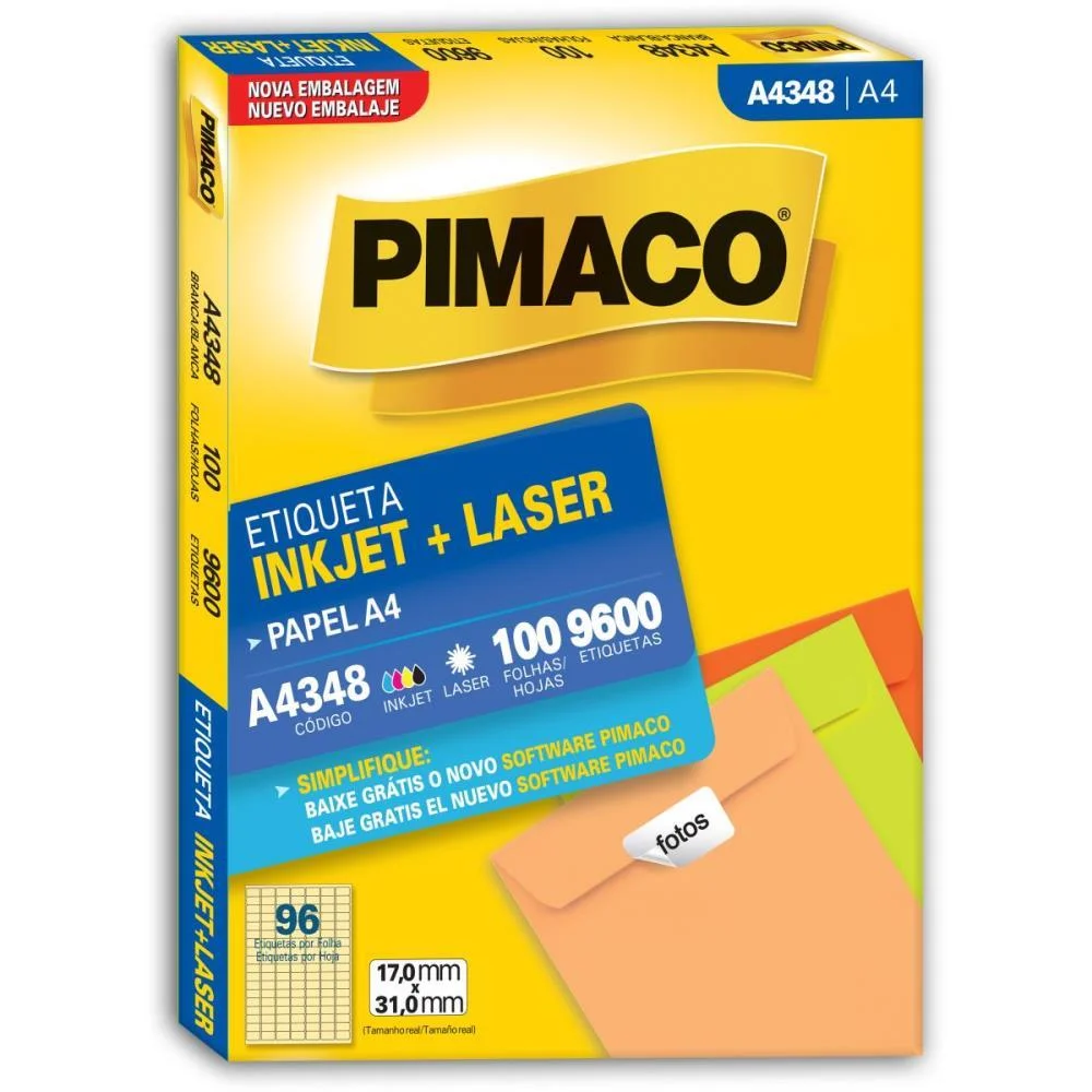 Etiqueta A4 A4348 100 Fls 17,0 X 31,0 Mm Pimaco (Cx.c/9600) - imagem 2