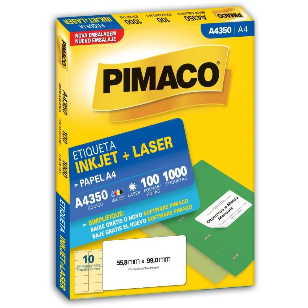 Etiqueta A4 A4350 100 Fls 55,8 X 99,0 Mm Pimaco (Cx.c/1000) - imagem 2