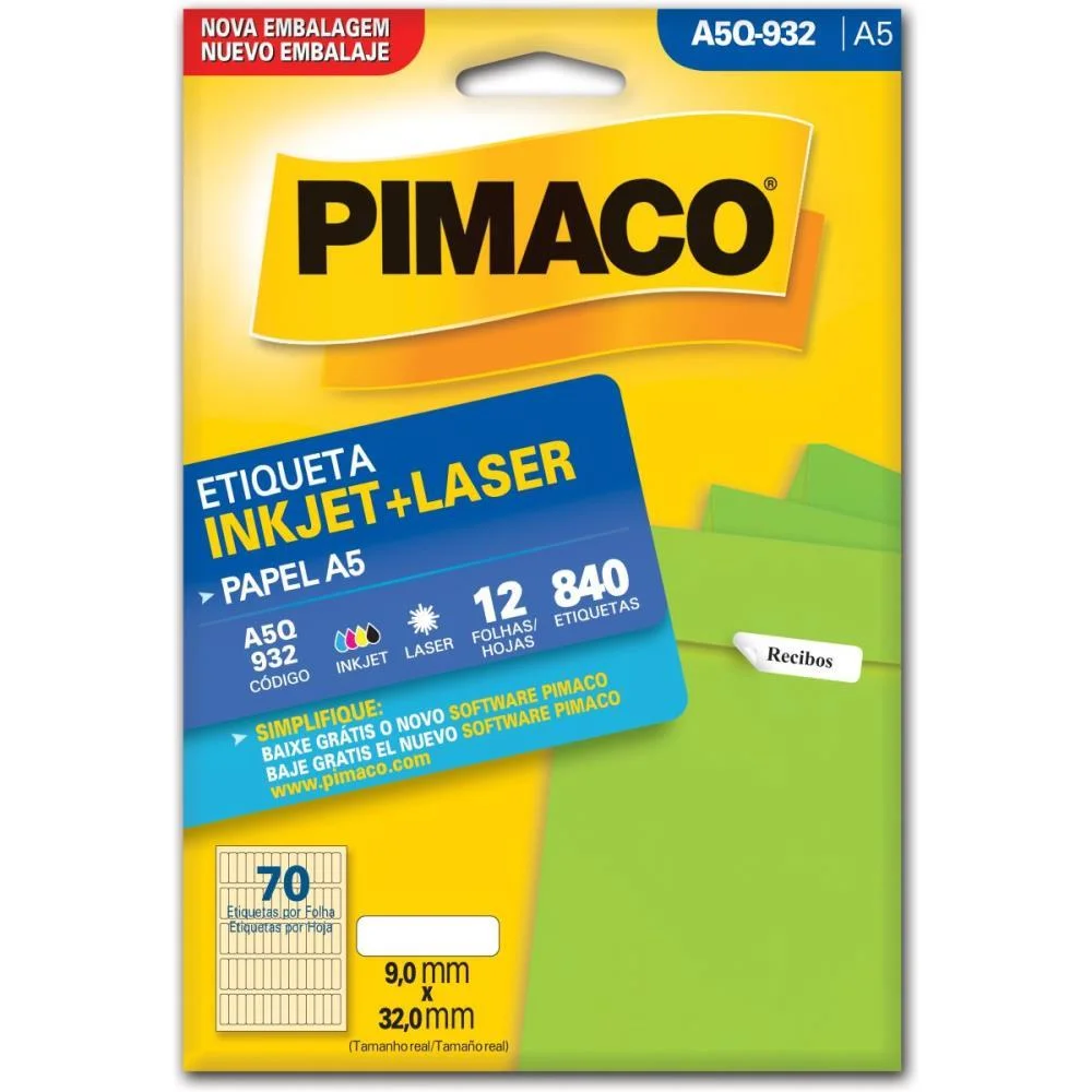 Etiqueta A5 A5Q-932 12 Fls 9,0 X 32,0 Mm Pimaco (Ct.c/840) - imagem 2