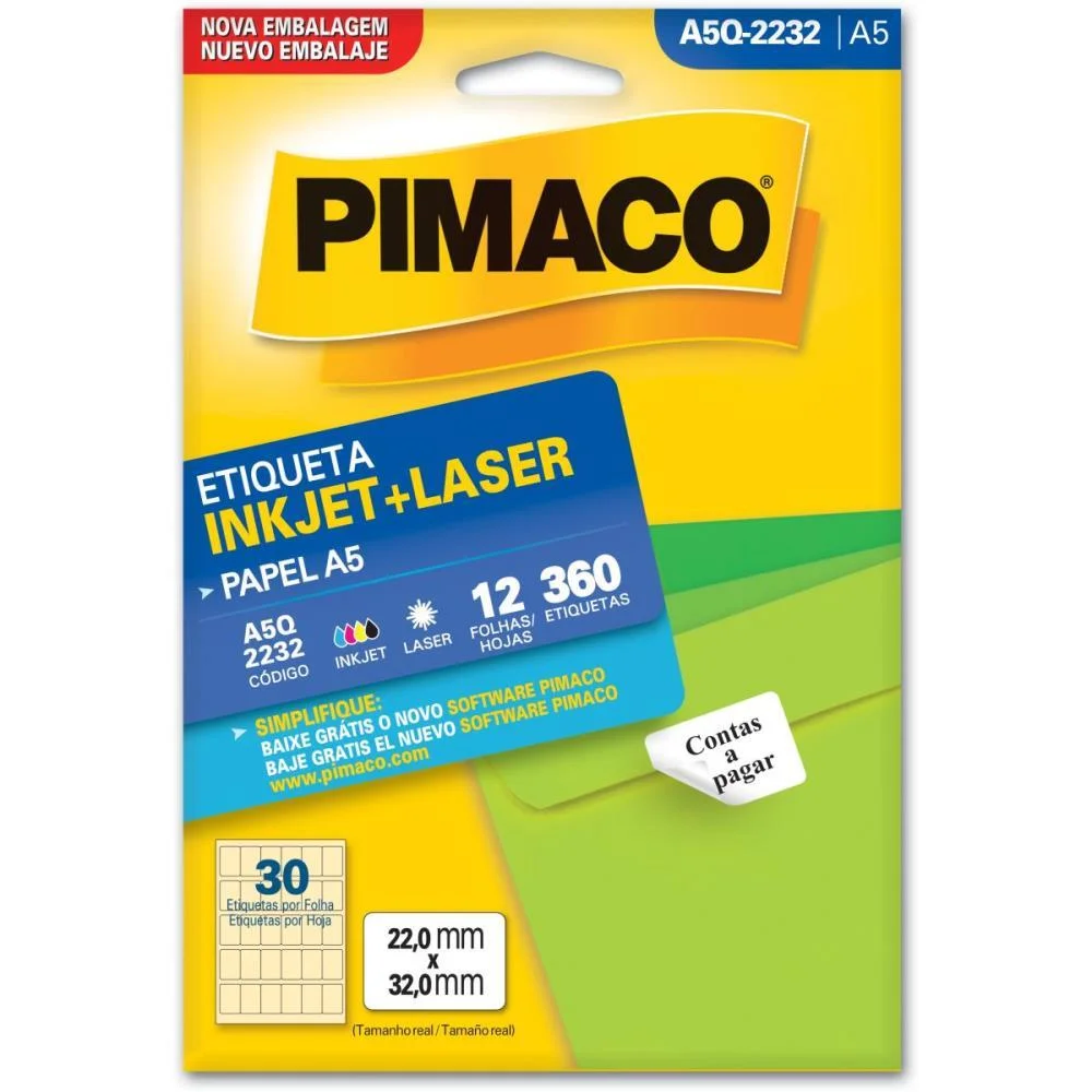 Etiqueta A5 A5Q-2232 12 Fls 22,0 X 32,0 Mm Pimaco (Ct.c/360) - imagem 3
