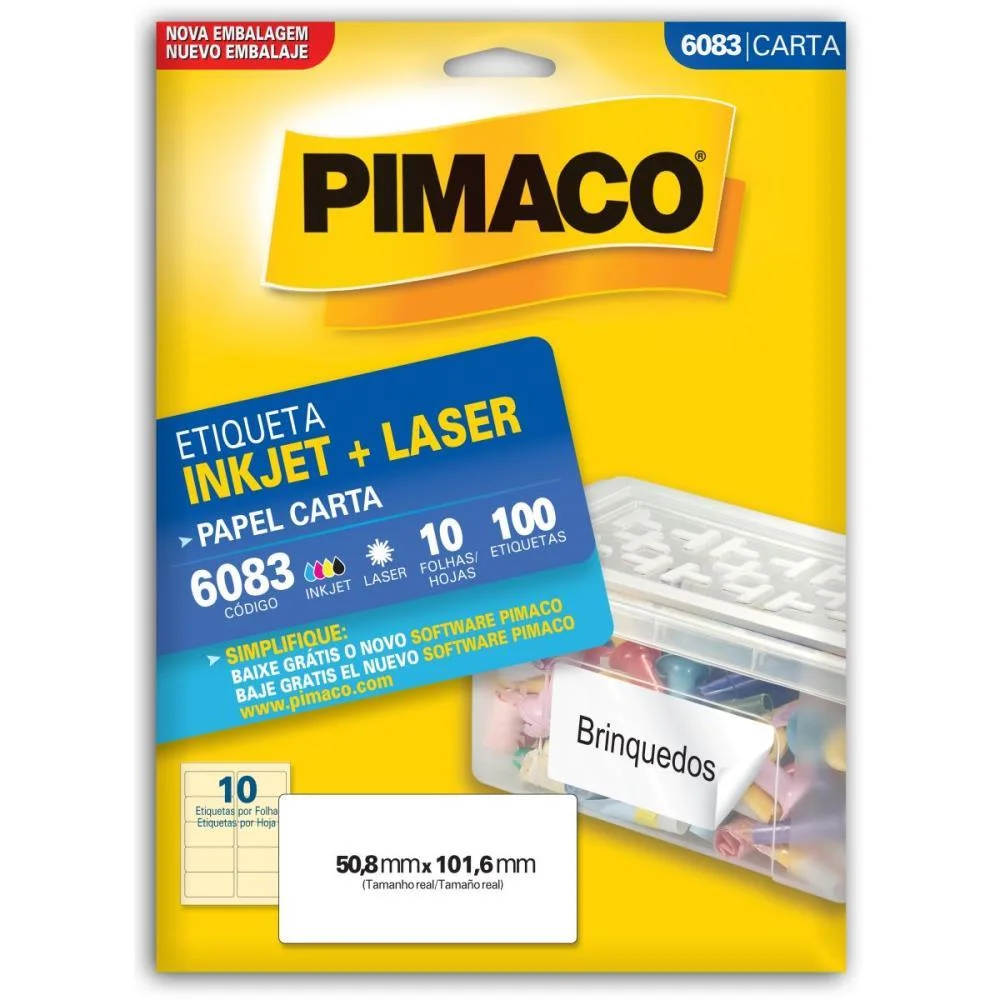 Etiqueta Carta 6083 10 Fls 50,8 X 101,6 Mm Pimaco (Ct.c/100) - imagem 2