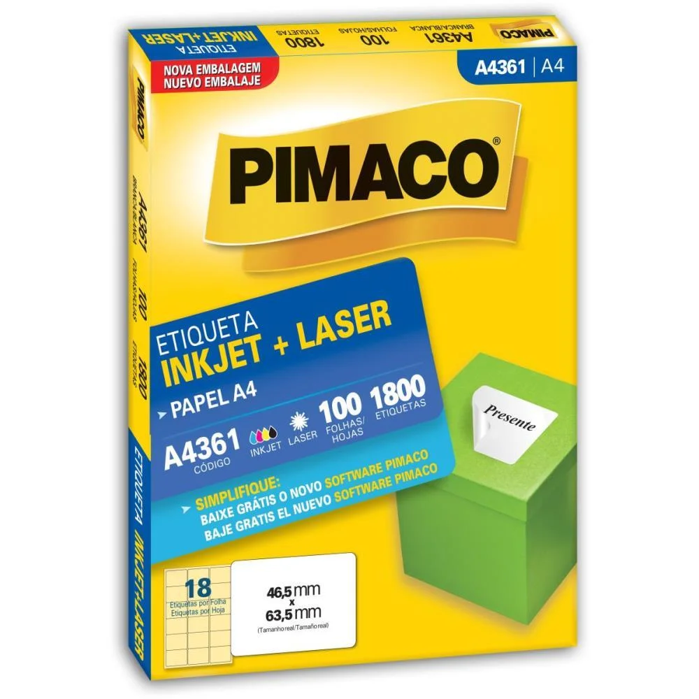 Etiqueta A4 A4361 100 Fls 46,5 X 63,5 Mm Pimaco (Cx.c/1800) - imagem 3