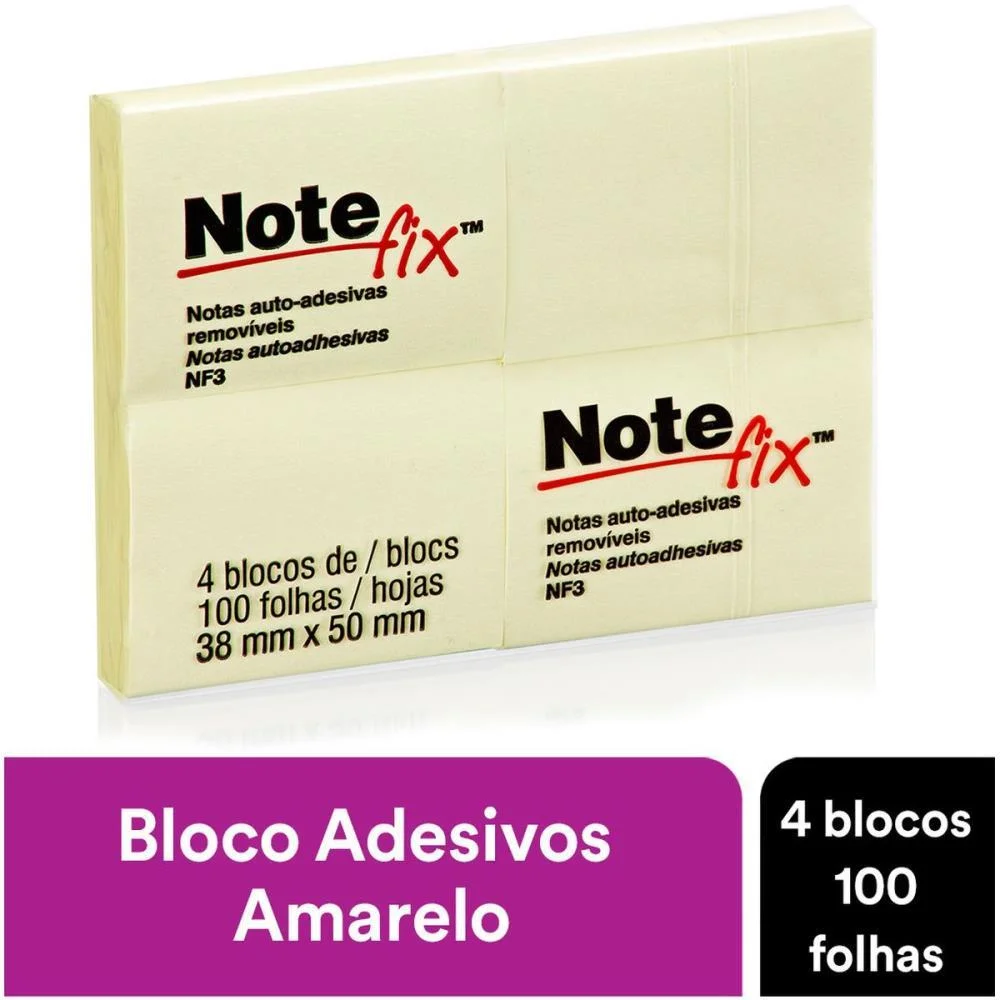 Bloco De Recado Autoadesivo Notefix 100F. 38Mmx50Mm Amarel 3M (Pct.c/04) - imagem 4