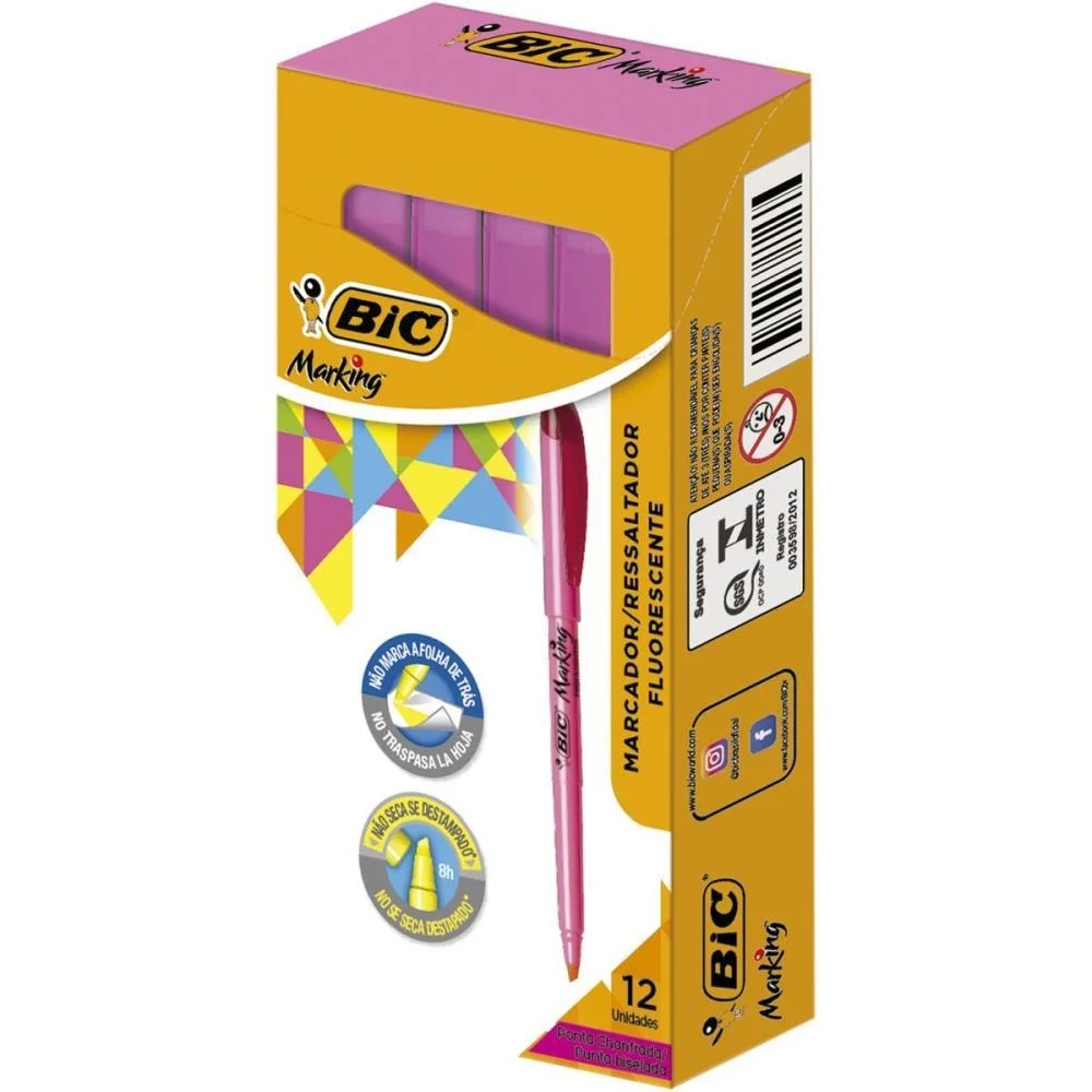 Caneta Marca Texto Marking Rosa Bic (Cx.c/12) - imagem 2