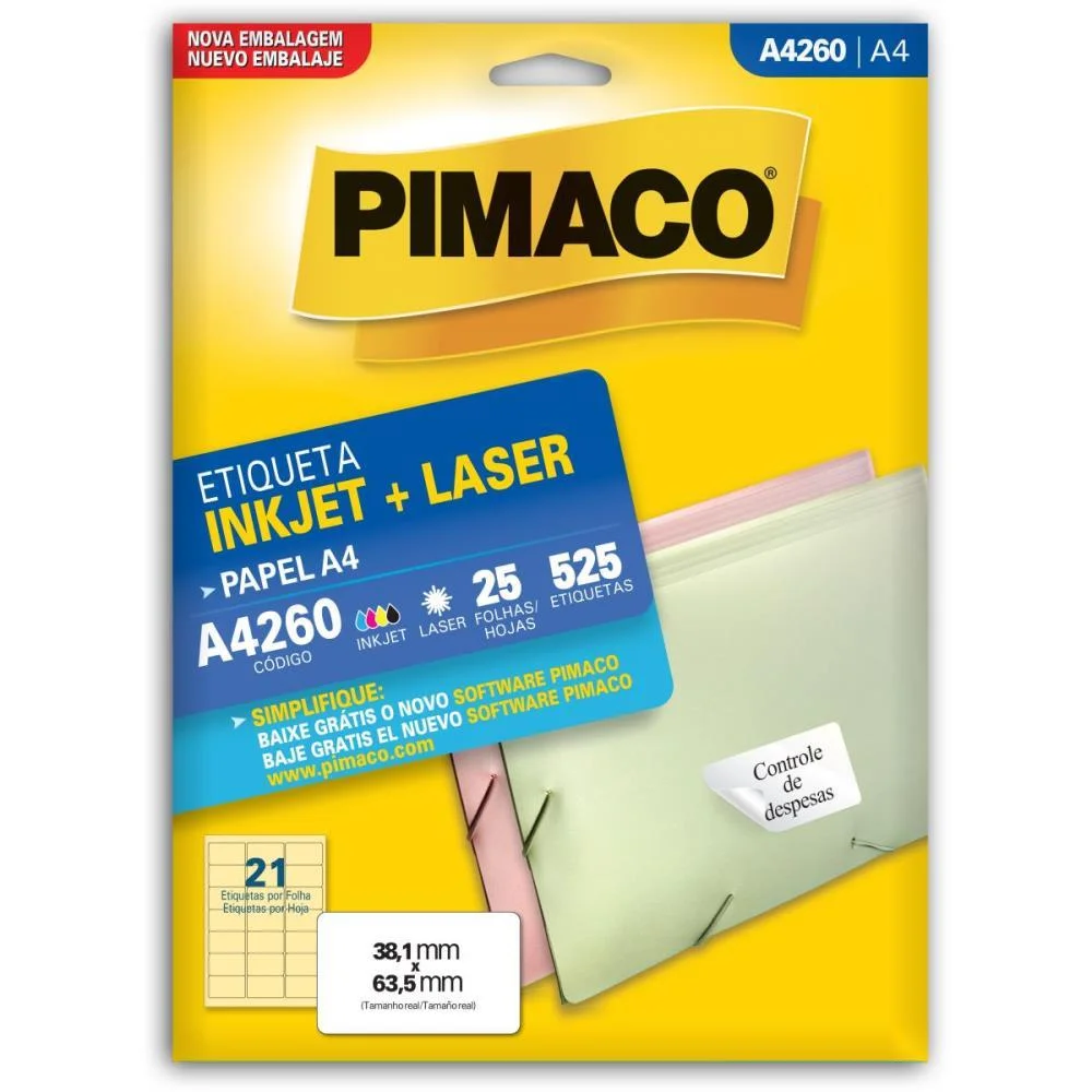 Etiqueta A4 A4260 25 Fls 38,1 X 63,5 Mm Pimaco (Ct.c/525) - imagem 3