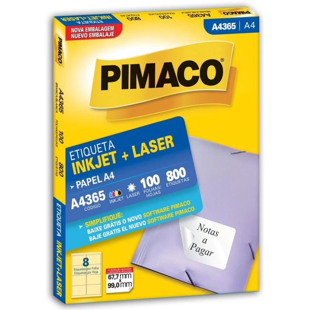 Etiqueta A4 A4365 100 Fls 67,7 X 99,0 Mm Pimaco (Cx.c/800) - imagem 2