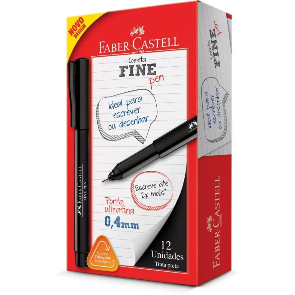 Caneta Com Ponta Porosa Fine Pen 0,4Mm Ultra Fina Pret Faber-Castell (Cx.c/12) - imagem 3