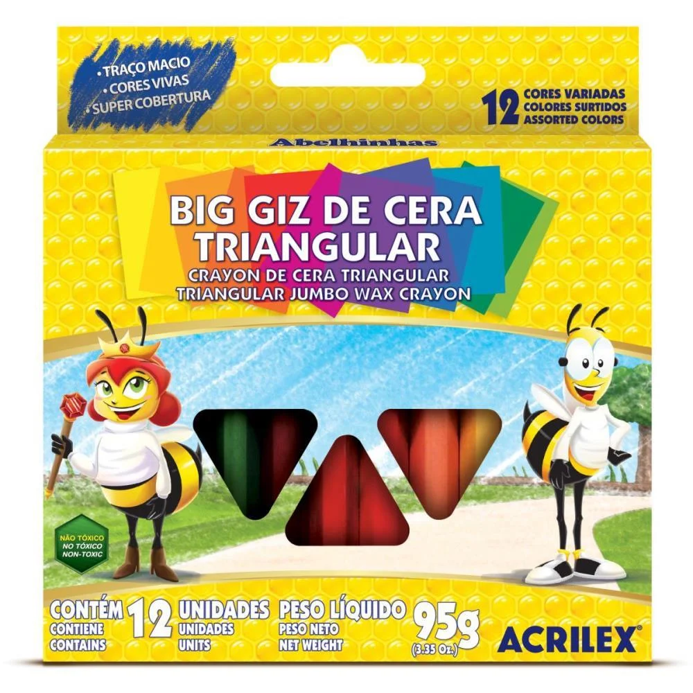 Giz De Cera Jumbo 12 Cores Big Triangular 95G Acrilex (Pct.c/12) - imagem 3