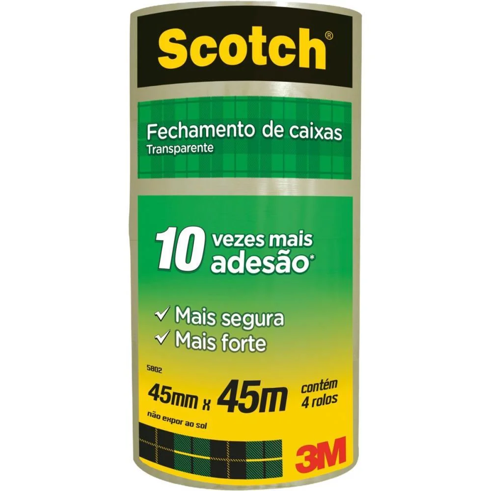 Fita Para Empacotamento Scotch 5802 Transp. 45Mmx45M. 3M (Pct.c/04) - imagem 3