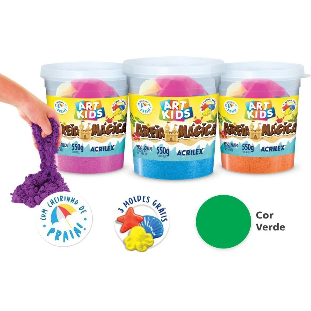 Massa Areia Areia Magica Verde 550G C/Mold Acrilex (Pote) - imagem 2