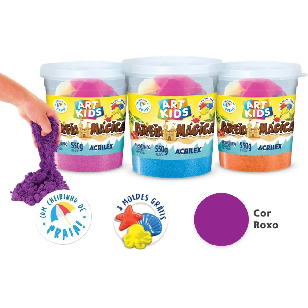 Massa Areia Areia Magica Roxo 550G C/Mold Acrilex (Pote) - imagem 2