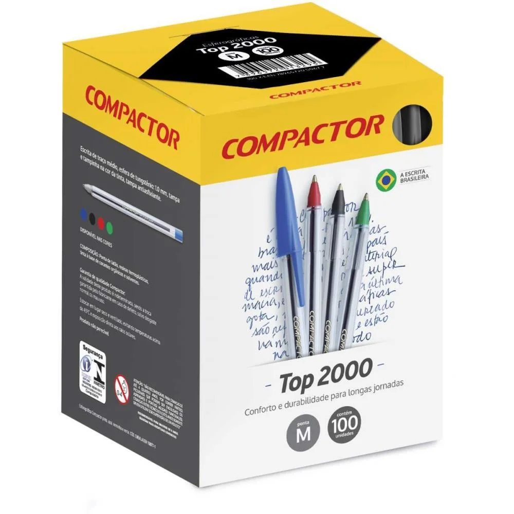 Caneta Esferografica Top 2000 Media Preta Compactor (Cx.c/100) - imagem 3