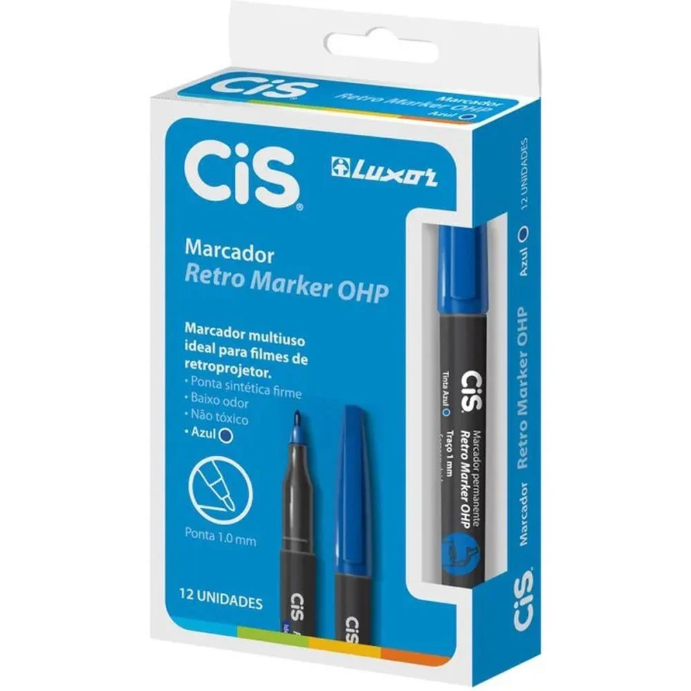 Caneta Retroprojetor 1.0Mm Cis Azul Sertic (Cx.c/12) - imagem 2