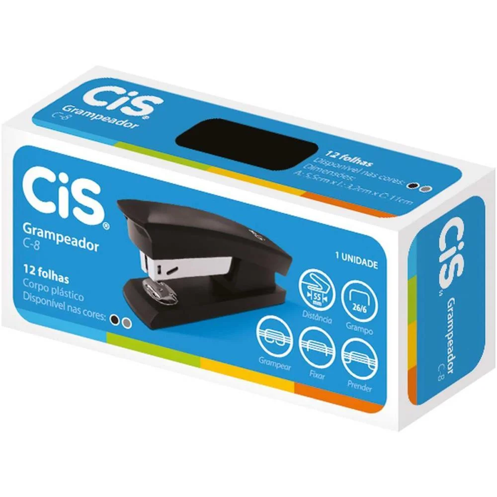Grampeador Plastico Cis C-8 P/12Fls.26/6 Preto Sertic (Unidade) - imagem 4