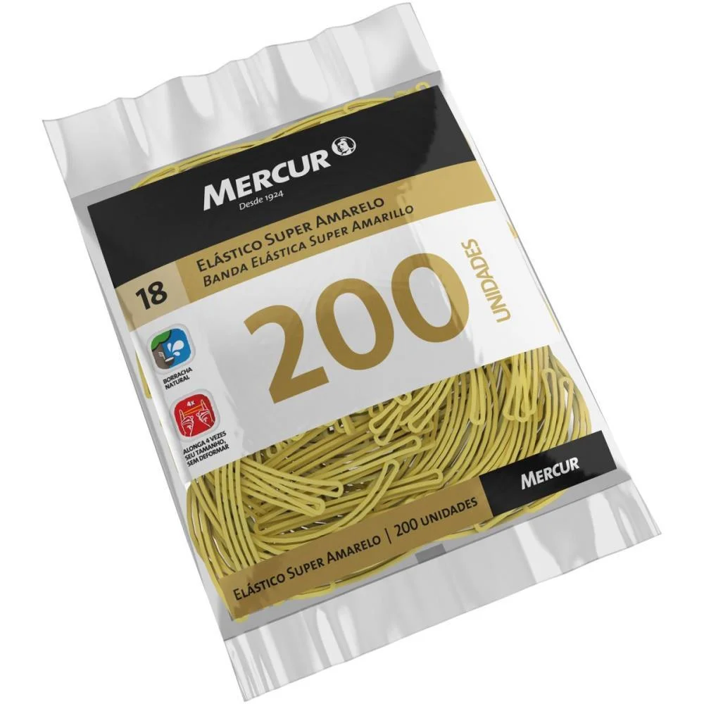 Elástico Amarelo N.18 Super 100Gr. 200Pecas Mercur (Pacote) - imagem 2