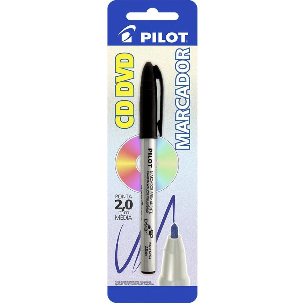 Caneta Para Cd 2.0Mm Ponta Media Preta Pilot (Bl.c/01) - imagem 2