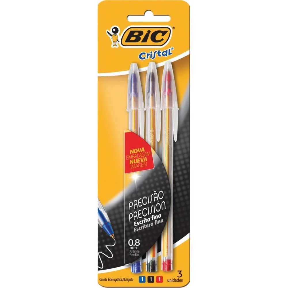 Caneta Esferografica Cristal Fina Az+Vm+Pt Bic (Bl.c/03) - imagem 3