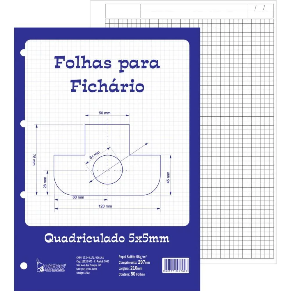 Bloco Para Fichario Universit. Quadriculado Branco 5X5Mm 50F. Tamoio (Pct.c/05) - imagem 2