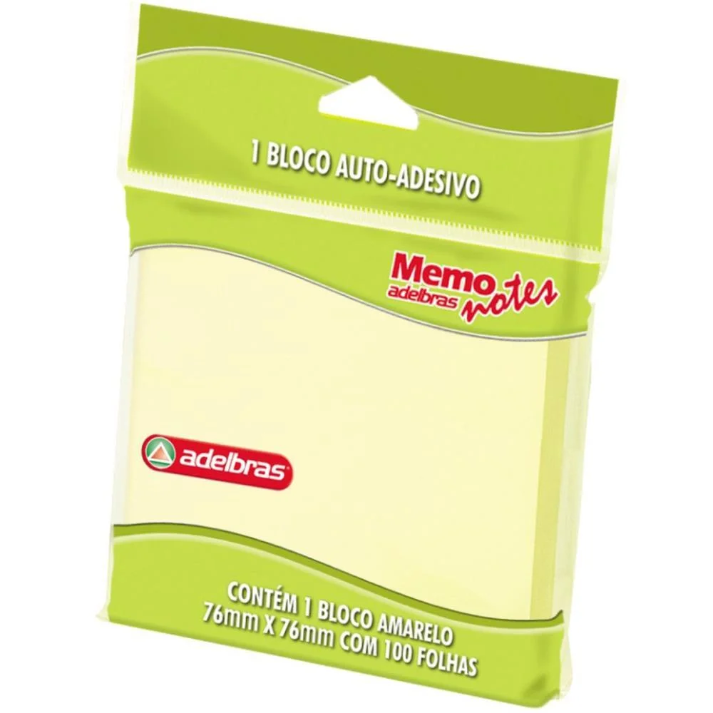 Bloco De Recado Autoadesivo Memonote Amarelo 76X76 100Fls Adelbras (Unidade) - imagem 2