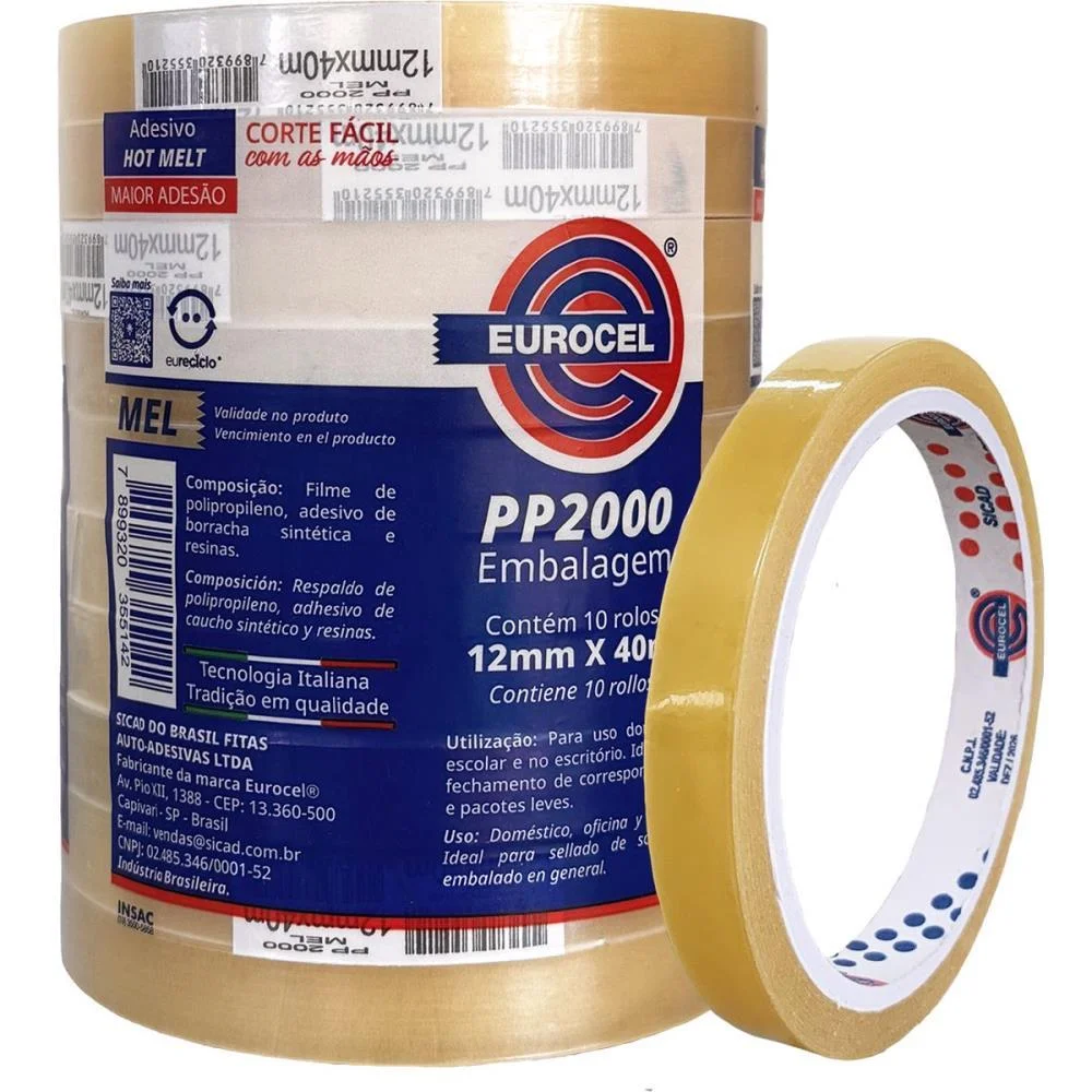 Fita Adesiva Pp 2000 12Mmx40M Transparente Eurocel (Pct.c/10) - imagem 3