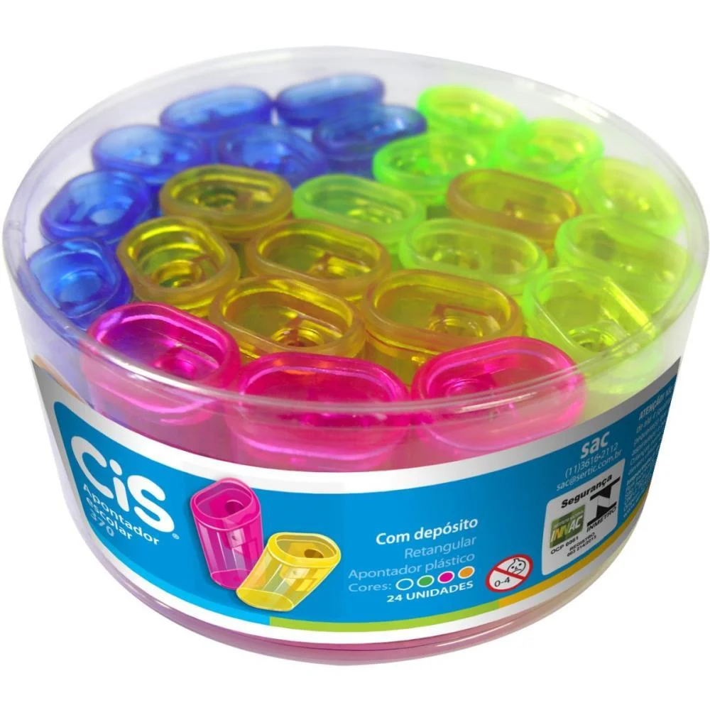 Apontador Com Deposito Cis-370N Plast.transp.cores Sertic (Pote-24) - imagem 2
