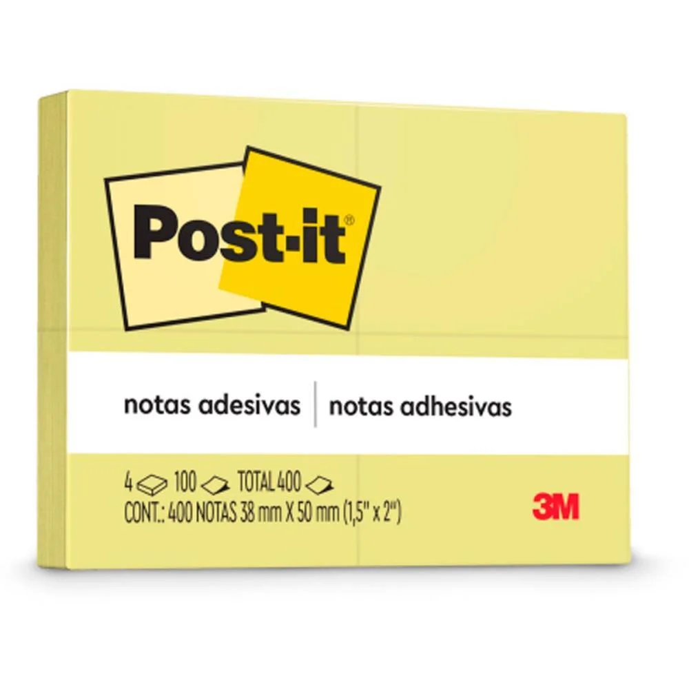 Bloco De Recado Post-It 653 Amarelo 38X50Mm C/100Fls 3M (Pct.c/04) - imagem 2
