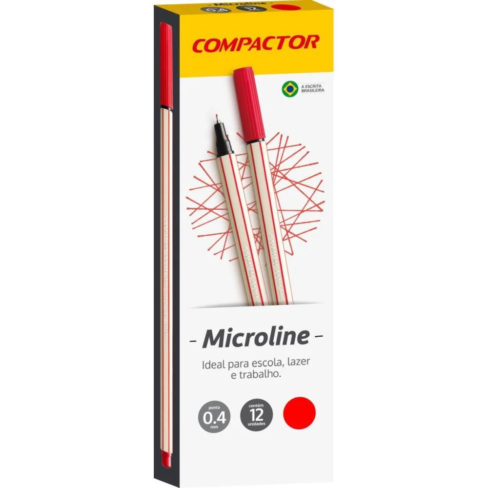 Caneta Com Ponta Porosa Microline 0,4Mm Vermelha Compactor (Cx.c/12) - imagem 3