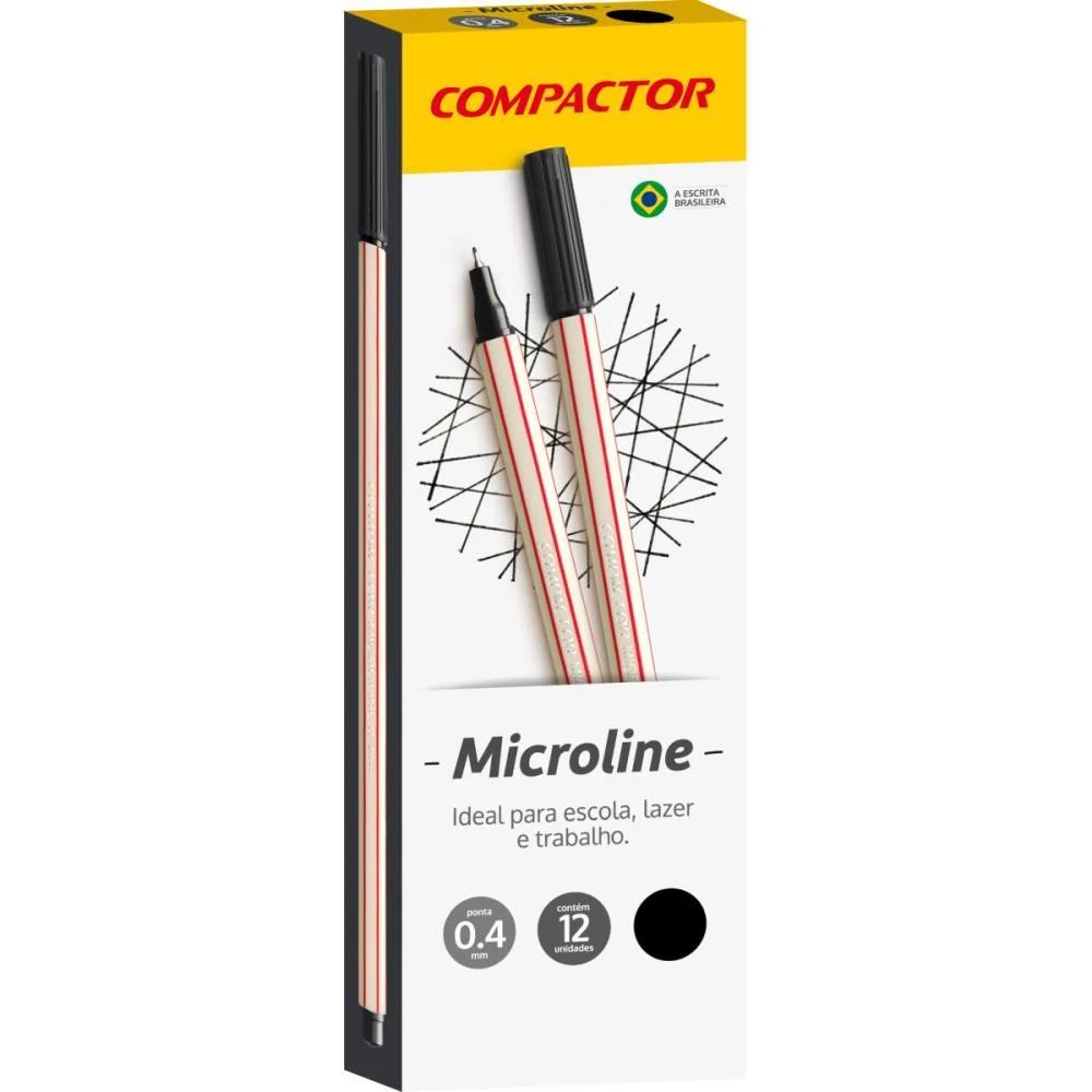 Caneta Com Ponta Porosa Microline 0,4Mm Preta Compactor (Cx.c/12) - imagem 2