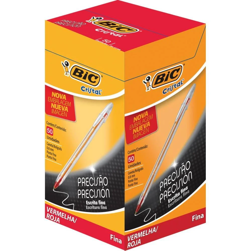 Caneta Esferografica Cristal Fina Vermelha Bic (Cx.c/50) - imagem 2