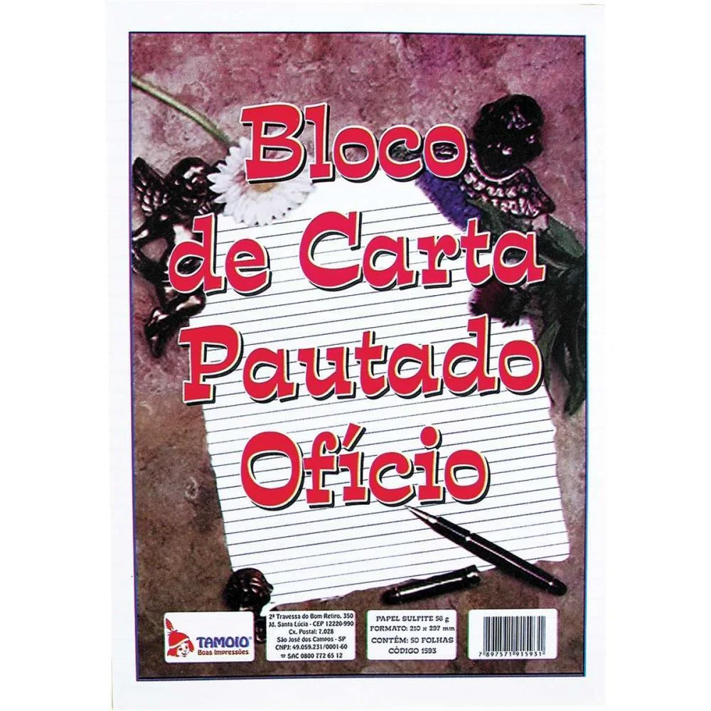 Bloco Para Carta Branco A4 Pautado 210X297 50Fls. Tamoio - imagem 3