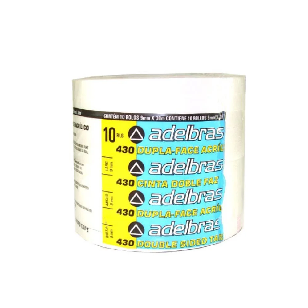 Fita Dupla Face Polipropileno 09Mmx30Mts. Adelbras (Pct.c/10) - imagem 2