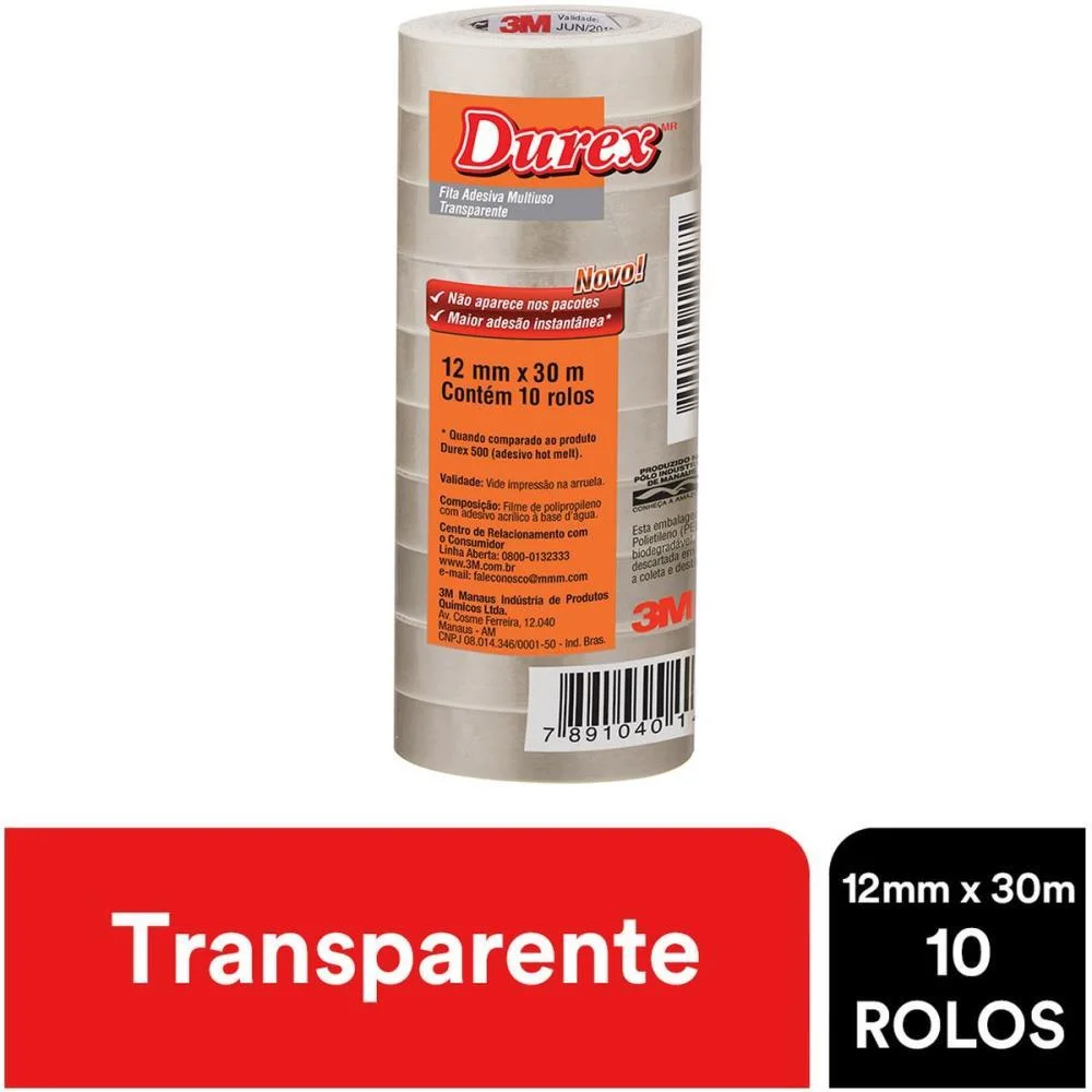 Fita Adesiva Durex Transparente 12Mmx30M. 3M (Pct.c/10) - imagem 7