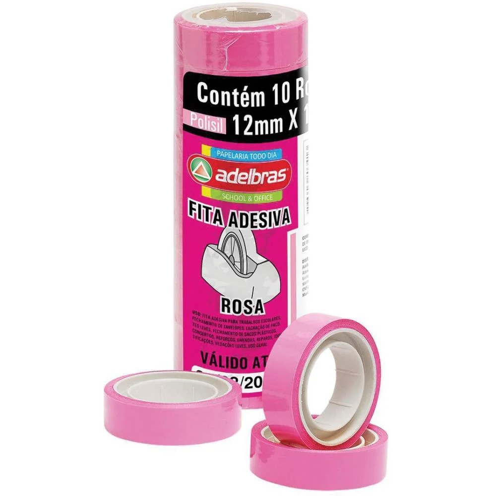 Fita Adesiva Polisil 12Mmx10M.rosa Adelbras (Pct.c/10) - imagem 2
