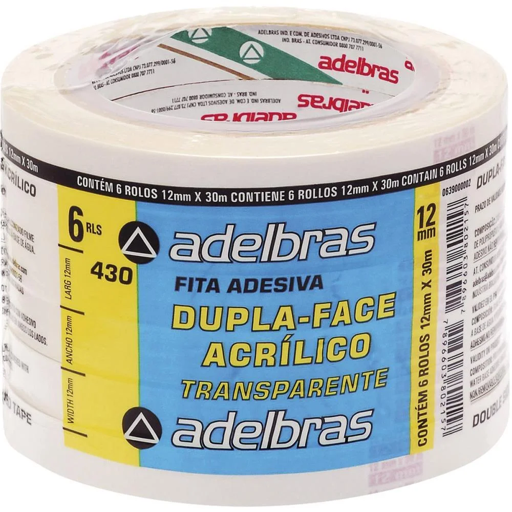 Fita Dupla Face Polipropileno 12Mmx30Mts. Adelbras (Pct.c/06) - imagem 2