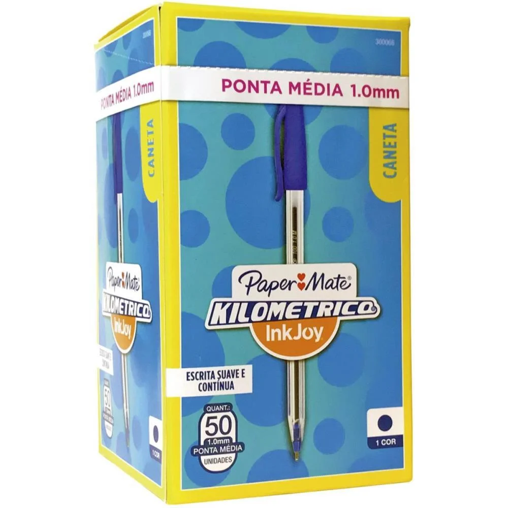 Caneta Esferografica Kilometrica 100 Media Azul Paper Mate (Cx.c/50) - imagem 3