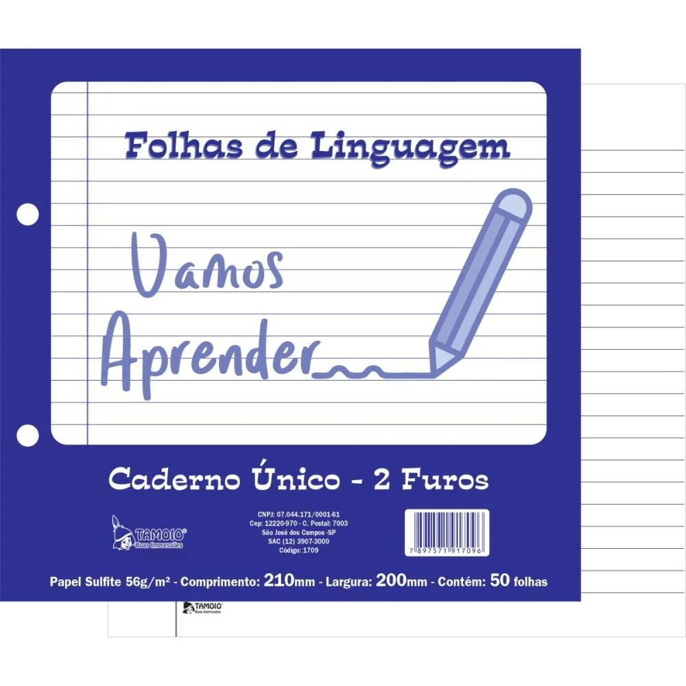 Folha 2 Furos Linguagem P/Caderno Unico 50Fl Tamoio (Pct.c/05) - imagem 3
