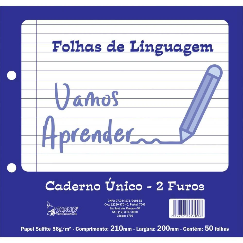 Folha 2 Furos Linguagem P/Caderno Unico 50Fl Tamoio (Pct.c/05) - imagem 4