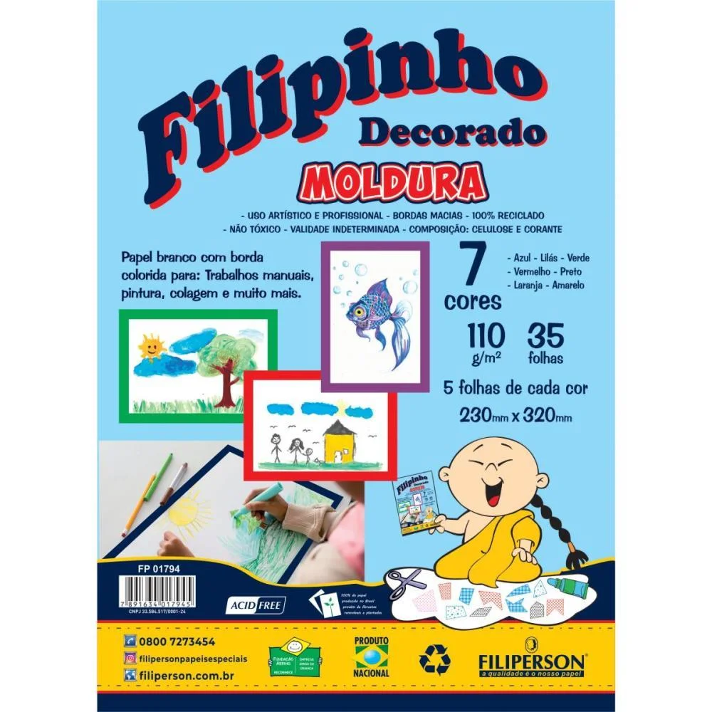 Bloco Para Educacao Artistica Moldura 7 Cores A4 110G 35F Filiperson (Pacote) - imagem 3