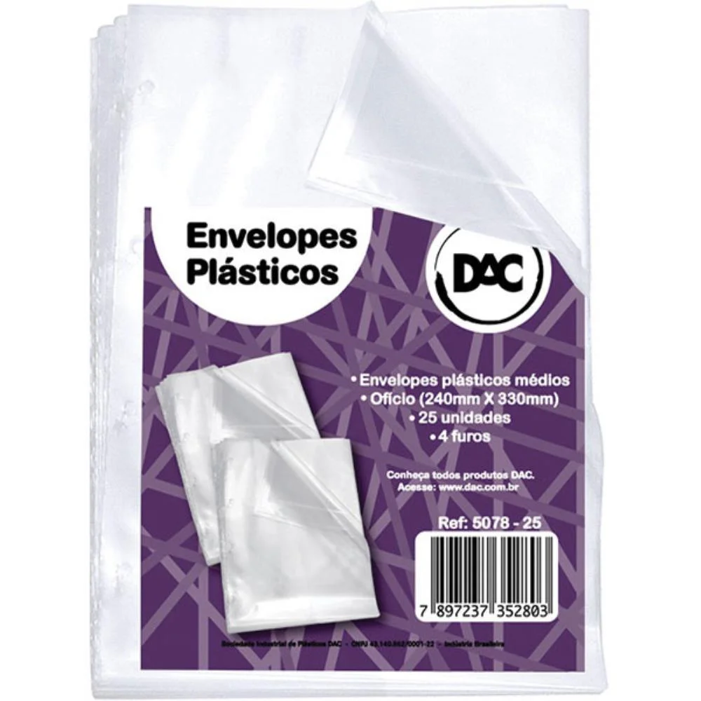 Envelope Plastico Oficio 4Furos Medio 0,10Mm Dac (Pct.c/25) - imagem 2