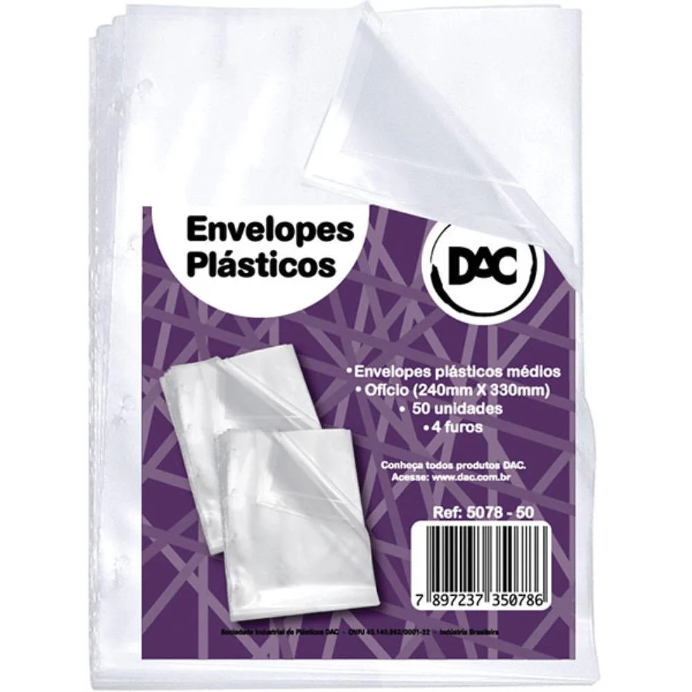 Envelope Plastico Oficio 4Furos Medio 0,10Mm Dac (Pct.c/50) - imagem 3