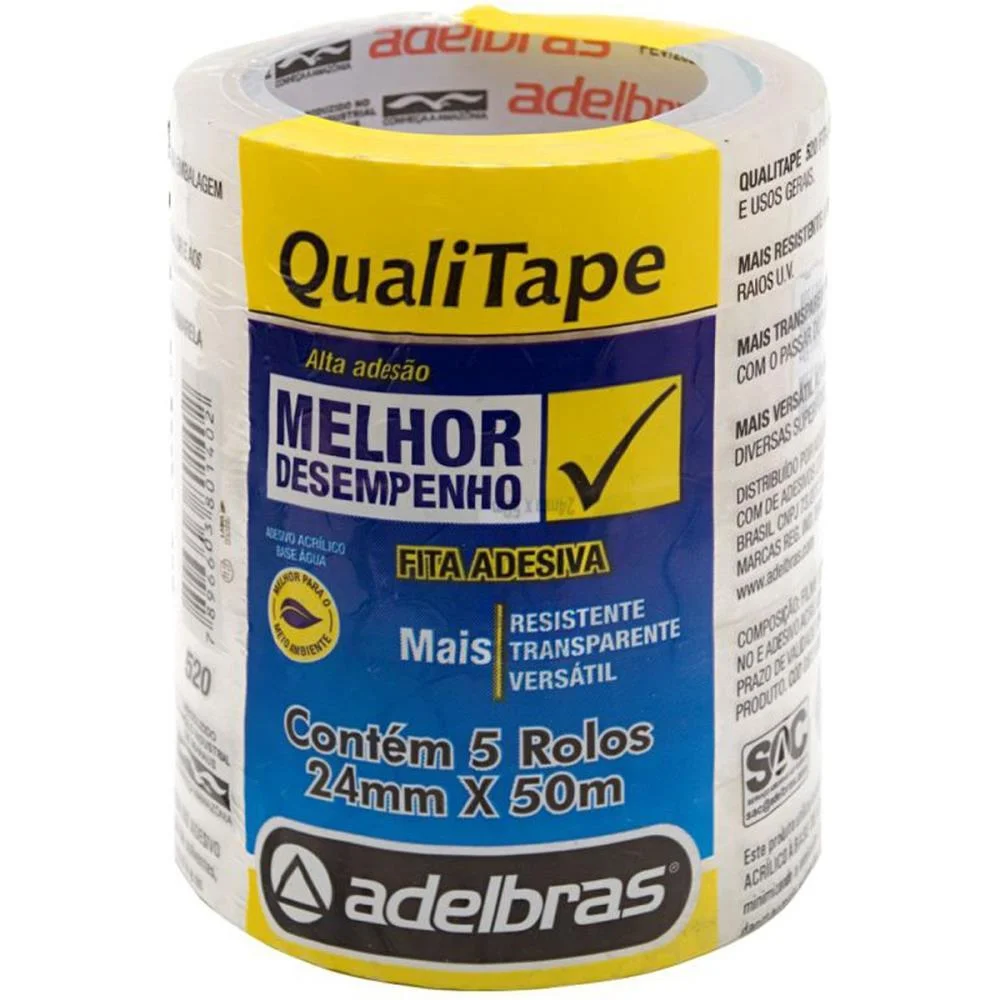 Fita Para Empacotamento Qualitape 24Mmx50M. Transparen Adelbras (Pct.c/05) - imagem 2