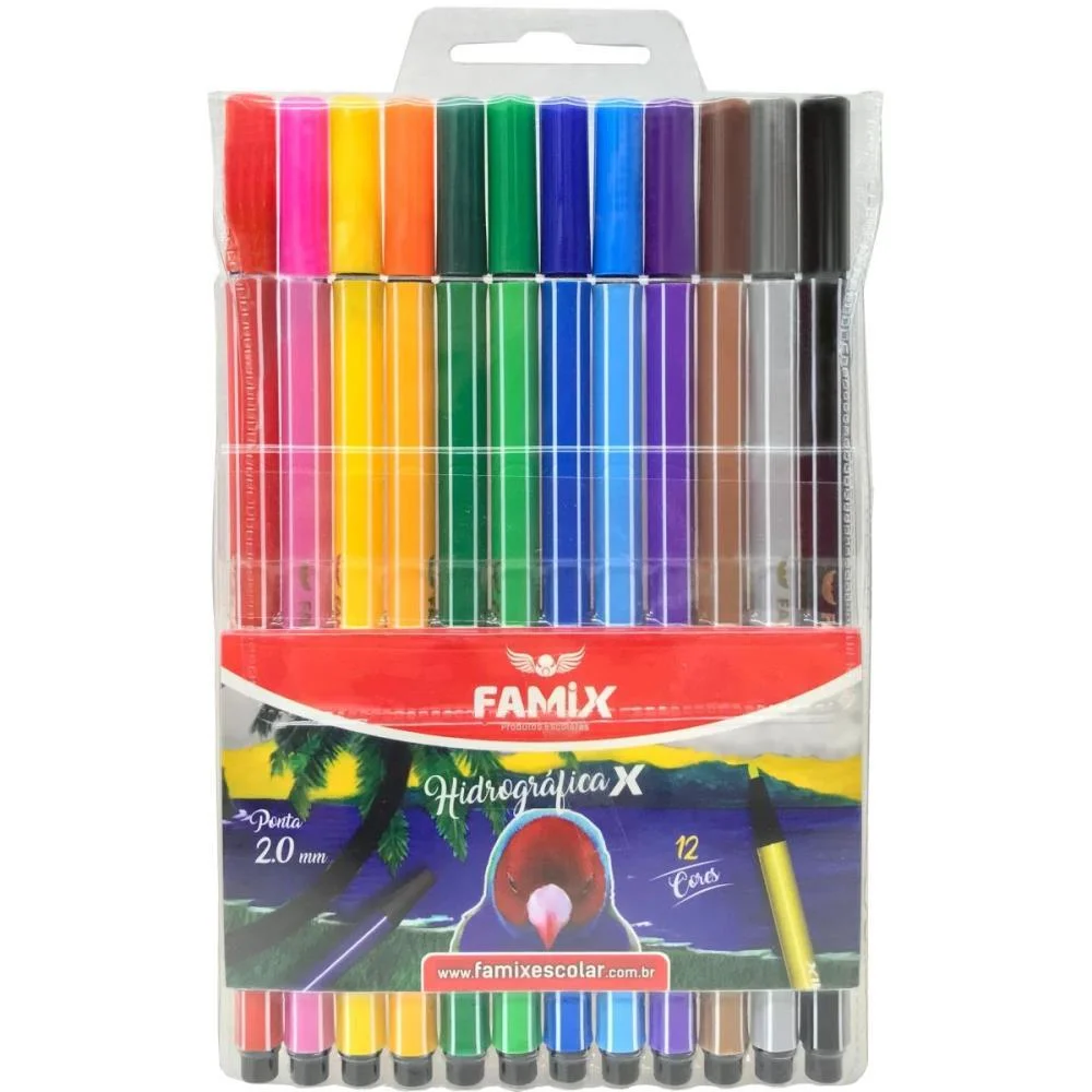 Caneta Hidrografica Hexagonal 12 Cores Famix (Estojo) - imagem 3