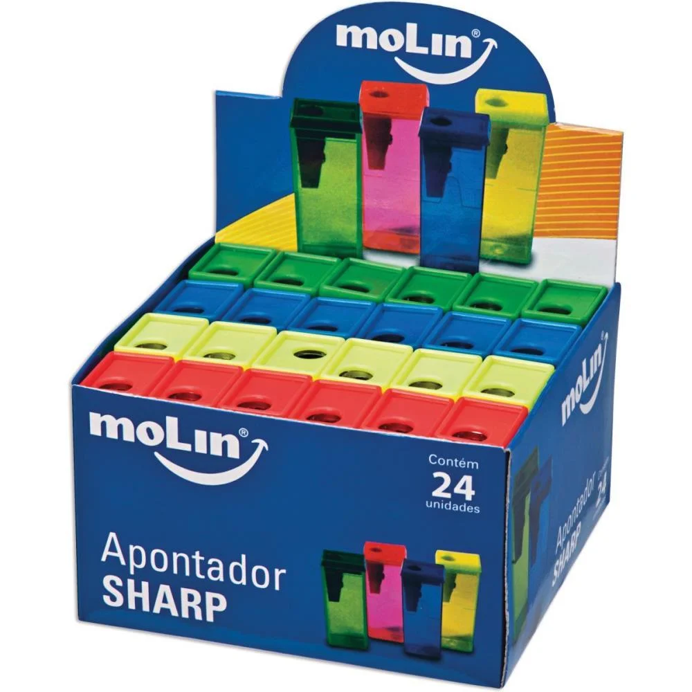 Apontador Com Deposito Sharp 1 Furo Cores Sortidas Molin (Cx.c/24) - imagem 3
