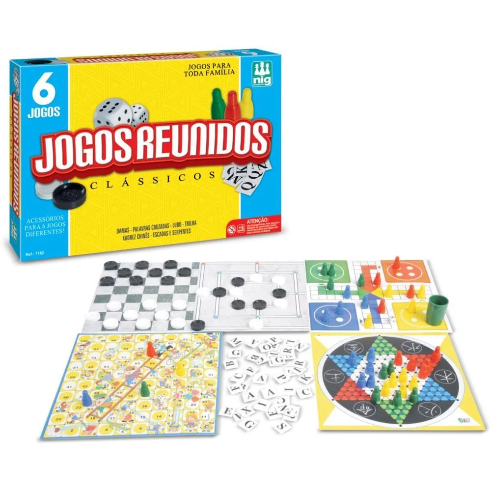 Jogo De Tabuleiro Super Jogos Reunidos 6Em1 Nig Brinquedos - imagem 3