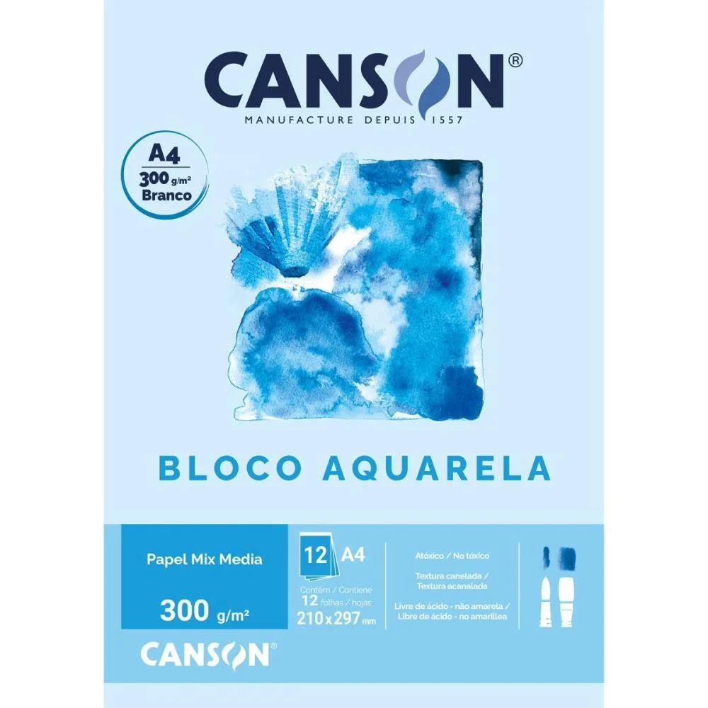 Bloco Para Educacao Artistica Aquarela Branco A4 300G 12F Canson (Bloco) - imagem 4