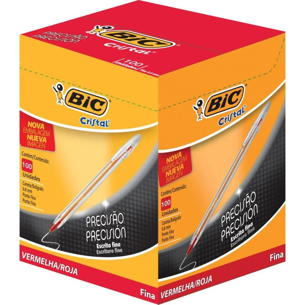 Caneta Esferografica Cristal Fina Vermelha Bic (Cx.c/100) - imagem 2